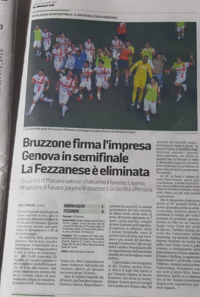 Secolo XIX, Genova Calcio vs Fezzanese